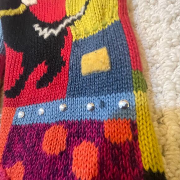 Fun Colorful Patchwork Colorblock Dog Susan Bristol Cotton Appliqué Sweater S - Picture 3 of 9